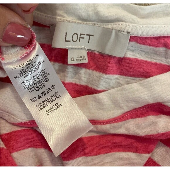 Loft Long Sleeve T Shirt Size XL Top Pink White Stripes 100% Cotton + Stretch - Picture 6 of 9